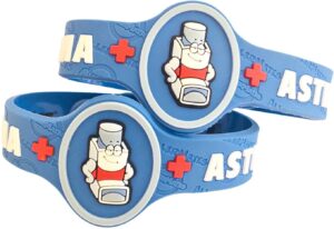 Kids Asthma Band, Kids Medical Wristband – Colorful Asthma Alert Bracelet, Latex Free Asthma Medical Alert for Kids Ages 3+ Asthma Awareness Bracelets Adjustable & Soft (2 Pack “Puffer”)